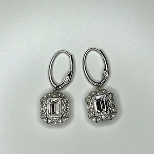 Stunning Swarovski Art Deco Emerald Cut and Pave crystal drop earrings